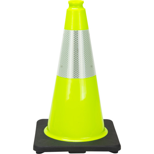 C&ocirc;ne de signalisation de premi&egrave;re qualit&eacute;, 18", Vert lime, Bande(s) r&eacute;fl&eacute;chissante(s) 6" Moffatt Supply & Specialties