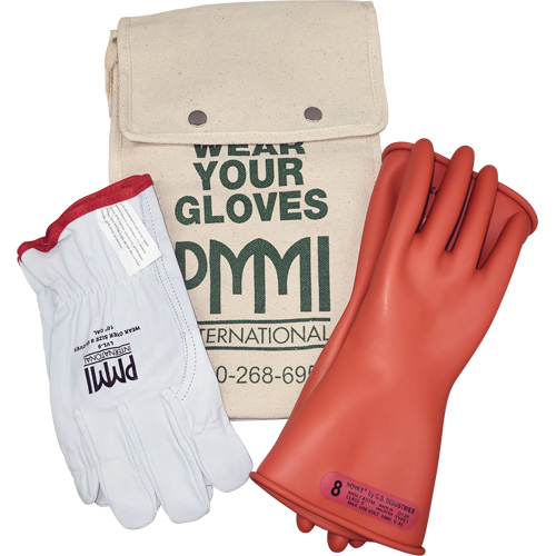 Rubber Electrical Insulating Glove Kit, ASTM Class 0, Size 8, 11" L Moffatt Supply & Specialties
