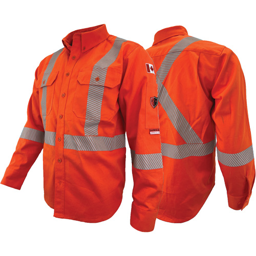 Atlas Guardian&reg; FR/AR Work Shirts with 2" Striping, X-Small, High Visibility Orange Moffatt Supply & Specialties