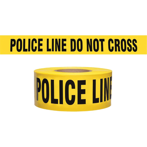 Ruban pour barricade de calibre entrepreneur "Police Line Do Not Cross", Anglais, 3" la x 1000' lo, 2 mils, Noir sur jaune Moffatt Supply & Specialties
