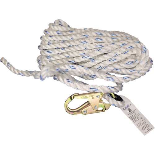 Cordage de s&eacute;curit&eacute; verticale avec mousqueton de 3/4" et cosse cœur Moffatt Supply & Specialties