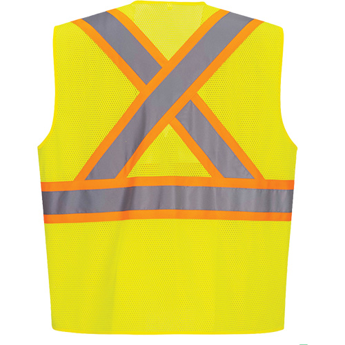 Contrast-Striped Safety Vest, High Visibility Lime-Yellow, Small, Polyester Moffatt Supply & Specialties