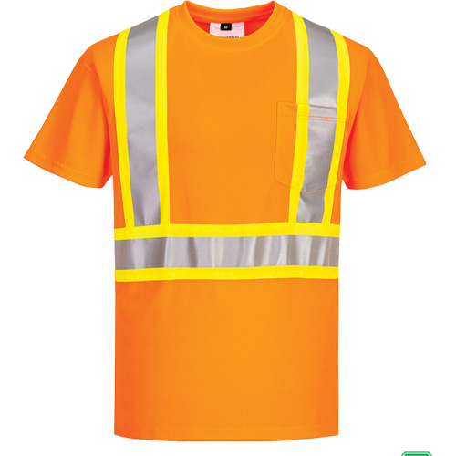 Contrast-Striped Safety T-Shirt, Polyester, Small, High Visibility Orange Moffatt Supply & Specialties