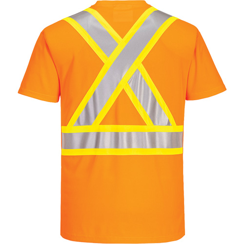 Contrast-Striped Safety T-Shirt, Polyester, Small, High Visibility Orange Moffatt Supply & Specialties