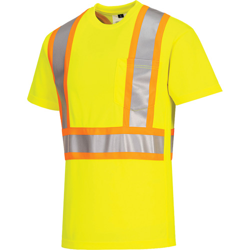 Contrast-Striped Safety T-Shirt, Polyester, Small, High Visibility Lime-Yellow Moffatt Supply & Specialties