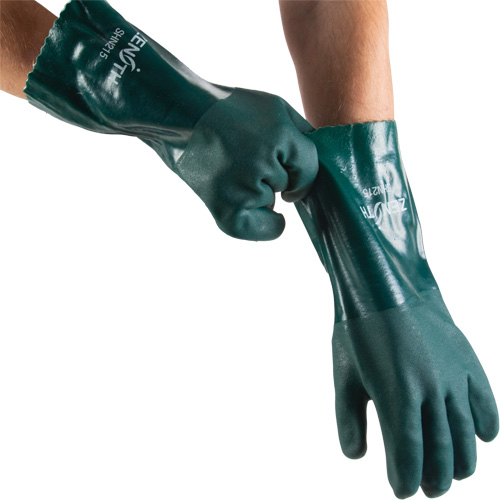Gants verts &agrave; double enduit, 14" lo, PVC, Doublure en Jersey de coton, 70 mils Moffatt Supply & Specialties