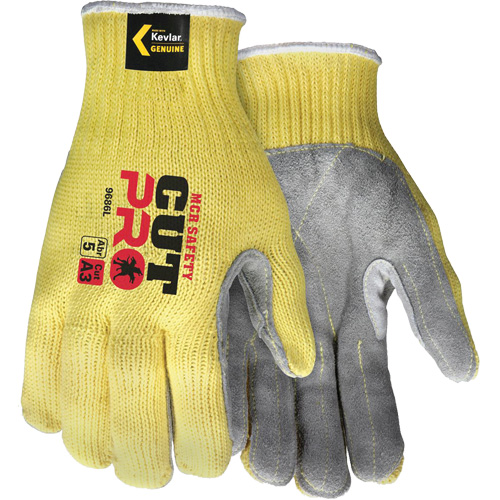 Gants de travail r&eacute;sistant &agrave; la coupe CutPro avec paume en cuir fendu, Taille Petit, Calibre 7, Enveloppe en Kevlar, ASTM ANSI niveau A3 Moffatt Supply & Specialties