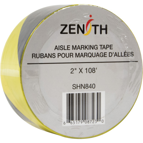 Aisle Marking Tape, 2" x 108', PVC, Black and Yellow Moffatt Supply & Specialties