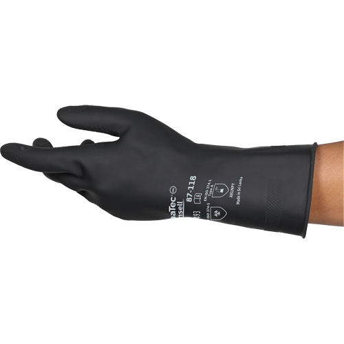 Gants r&eacute;sistants aux produits chimiques AlphaTec 87-118, Taille Petit/7, 12,6" lo, Latex de caoutchouc, Doublure en Coton, 31-mil Moffatt Supply & Specialties