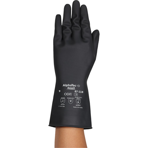 Gants r&eacute;sistants aux produits chimiques AlphaTec 87-118, Taille Petit/7, 12,6" lo, Latex de caoutchouc, Doublure en Coton, 31-mil Moffatt Supply & Specialties