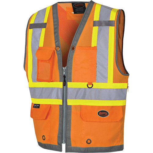 Veste de s&eacute;curit&eacute; pour arpenteur Pioneer avec fermeture &agrave; glissi&egrave;re et dos en maille, Orange haute visibilit&eacute;, Petit, Polyester Moffatt Supply & Specialties