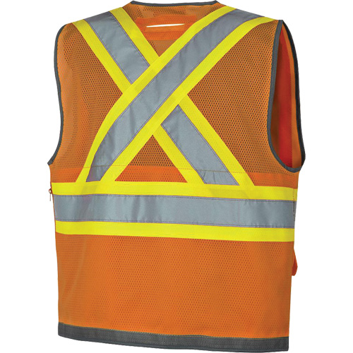 Veste de s&eacute;curit&eacute; pour arpenteur Pioneer avec fermeture &agrave; glissi&egrave;re et dos en maille, Orange haute visibilit&eacute;, Petit, Polyester Moffatt Supply & Specialties