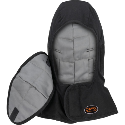 Pioneer 765A Flame-Resistant Quilted Hard Hat Liner with Long Neck & Detachable Mouthpiece, Black/Grey, Cotton/FR-Tech&reg;/Modacrylic/Nylon Moffatt Supply & Specialties