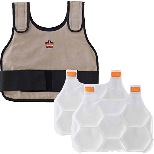 Chill-Its 6230 Standard Phase Change Cooling Vest with Rechargeable Packs, Small/Medium, Khaki Moffatt Supply & Specialties