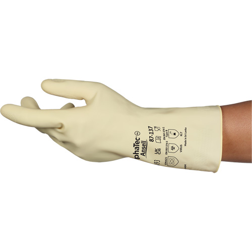 AlphaTec&reg; 87-137 Lightweight Natural Gloves, Size 8, 11.8" L, Rubber Latex, 16-mil Moffatt Supply & Specialties