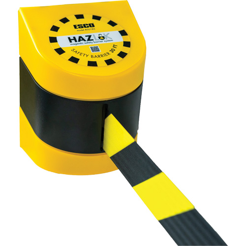 Syst&egrave;me de barri&egrave;re de s&eacute;curit&eacute; HAZLOK, Plastique, Fixation magn&eacute;tique, 30', Ruban Noir et jaune Moffatt Supply & Specialties