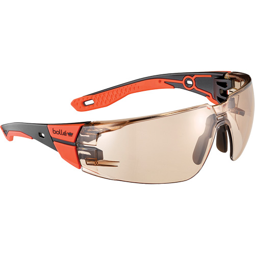 Lunettes de s&eacute;curit&eacute; RUSH+ 2.0 avec monture noire et rouge, M/G, Lentille Cuivre, Antibu&eacute;e/Anti-&eacute;gratignures, ANSI Z87+ Moffatt Supply & Specialties