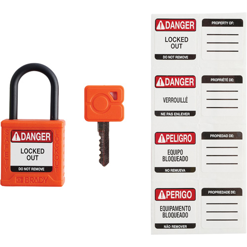 Cadenas de s&eacute;curit&eacute; compact Velocity, Orange, Cl&eacute;s identiques, Nylon, Largeur de 1-1/4" Moffatt Supply & Specialties