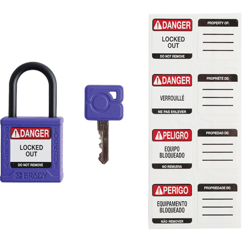 Cadenas de s&eacute;curit&eacute; compact Velocity, Mauve, Cl&eacute;s identiques, Nylon, Largeur de 1-1/4" Moffatt Supply & Specialties