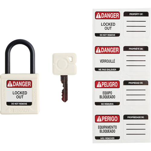 Velocity Compact Safety Lockout Padlock, White, Keyed Different, Nylon, 1-1/4" Width Moffatt Supply & Specialties
