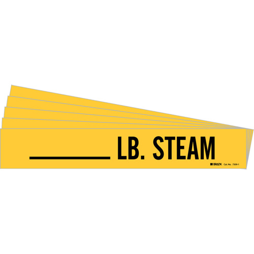 "LB. Steam" Pipe Markers, Self-Adhesive, 2-1/4" H x 2-3/4" W, Black on Yellow Moffatt Supply & Specialties