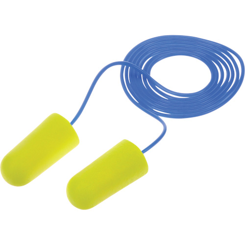 Bouchons d'oreilles n&eacute;on jaune E-A-Rsoft, Vrac - Sac en poly, Avec cordon Moffatt Supply & Specialties