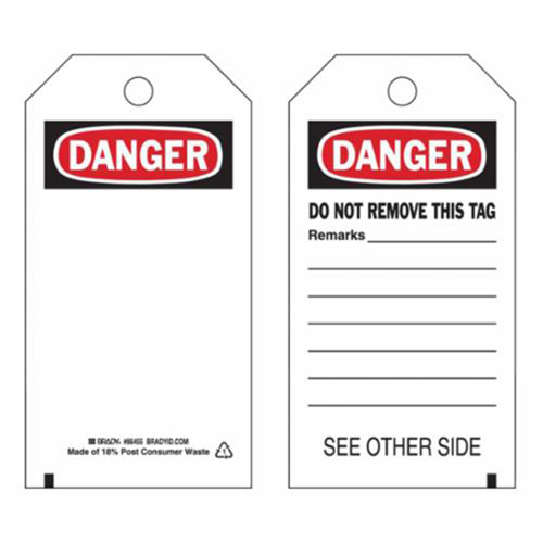 Self-Laminating Safety Tags, Polyester, 3" W x 5-3/4" H, English Moffatt Supply & Specialties