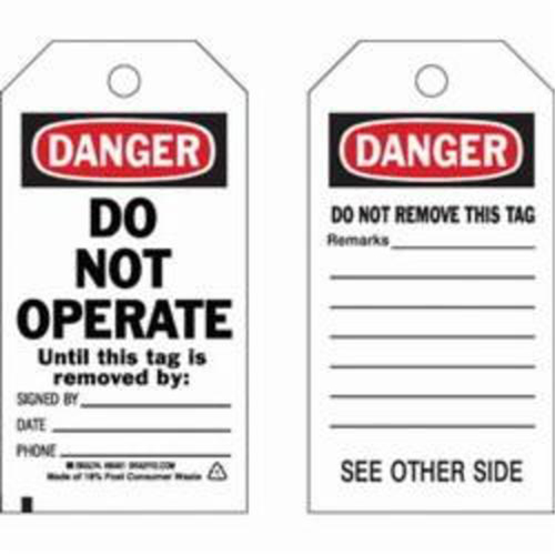 Self-Laminating Safety Tags, Polyester, 3" W x 5-3/4" H, English Moffatt Supply & Specialties