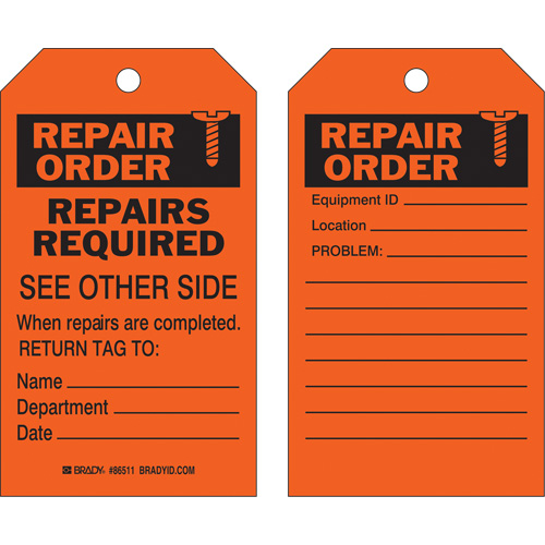 &eacute;tiquette pour les r&eacute;parations de s&eacute;curit&eacute;, Polyester, 4" la x 7" h, Anglais Moffatt Supply & Specialties