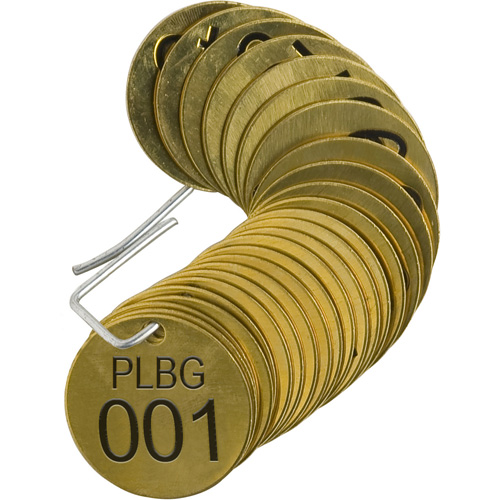 Numbered "PLPG" Valve Tags, # 001-025, Brass, 1.5" dia Moffatt Supply & Specialties