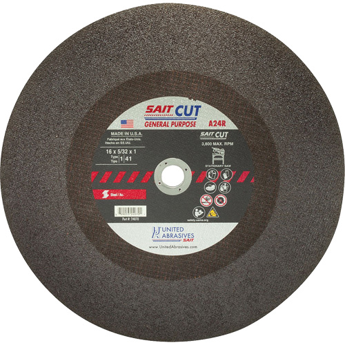 Cut-Off Saw (A24R), 14" x 1/8", 1" Arbor, Type 1, Aluminum Oxide, 4400 RPM Moffatt Supply & Specialties