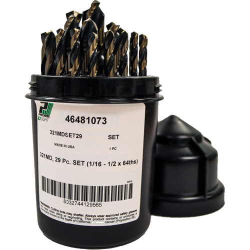 Mechanics Length Jobber Drill 135° - 1/16" to 1/2" by 1/64", 29 Pieces, High Speed Steel Moffatt Supply & Specialties