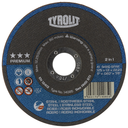 Cutting Disc, 5" x 1/16", 7/8" Arbor, Type 27, Aluminum Oxide, 12250 RPM Moffatt Supply & Specialties