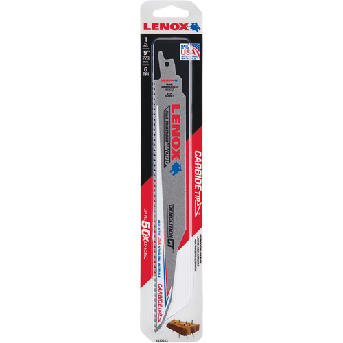 Lame de scie alternative pour d&eacute;molitions, Carbure, 6 Dents par pouce, 9" lo x 1" la Moffatt Supply & Specialties