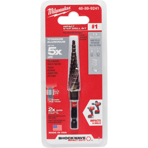 Foret &eacute;tag&eacute; #1 Shockwave Impact Duty, 1/2" - 1-1/8", Incr&eacute;ments de 1/32", Titane Moffatt Supply & Specialties