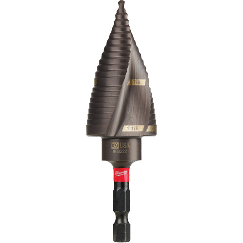 #9 Shockwave Impact Duty Step Drill Bit, 7/8" - 1-1/8" , 1/4" Increments, Titanium Moffatt Supply & Specialties