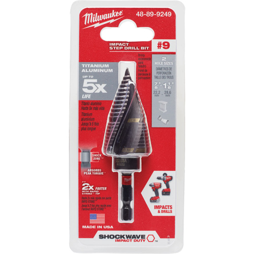 #9 Shockwave Impact Duty Step Drill Bit, 7/8" - 1-1/8" , 1/4" Increments, Titanium Moffatt Supply & Specialties