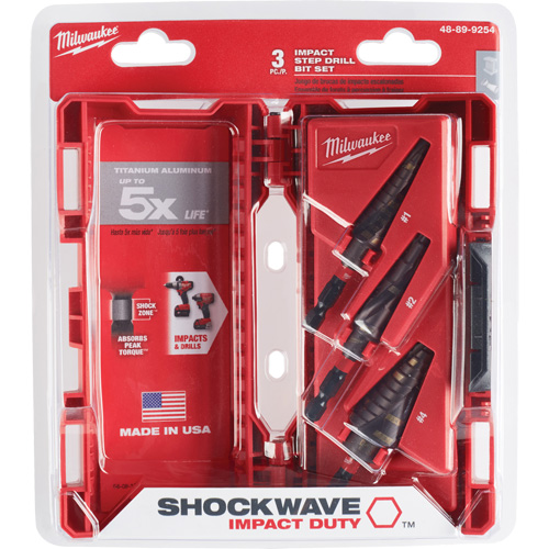 Jeu de forets &eacute;tag&eacute;s Shockwave Impact Duty, 3 morceaux, Titane Moffatt Supply & Specialties