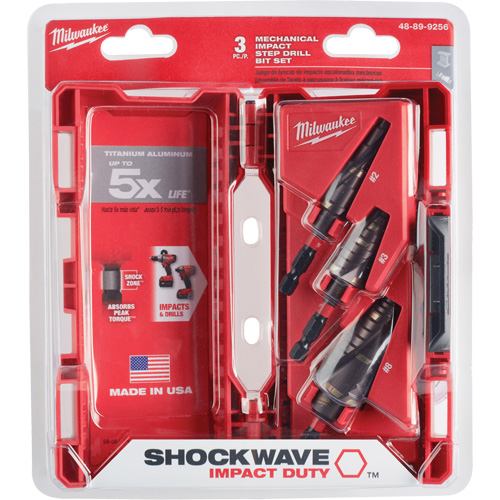 Jeu de forets &eacute;tag&eacute;s Shockwave Impact Duty, 3 morceaux, Titane Moffatt Supply & Specialties