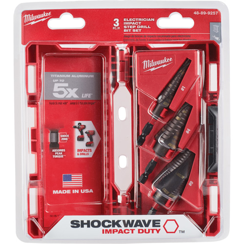 Jeu de forets &eacute;tag&eacute;s Shockwave Impact Duty, 3 morceaux, Titane Moffatt Supply & Specialties