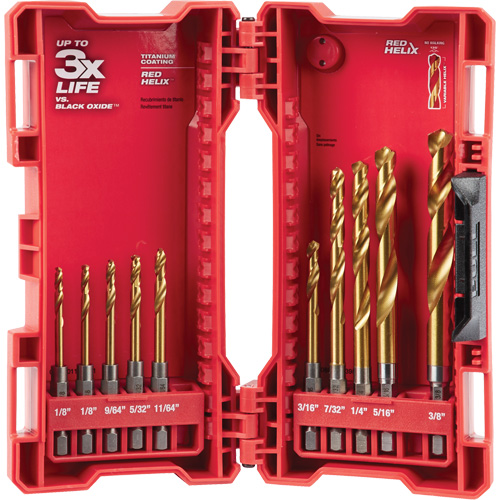Shockwave Red Helix Drill Bit Set, 10 Pieces, Titanium Moffatt Supply & Specialties