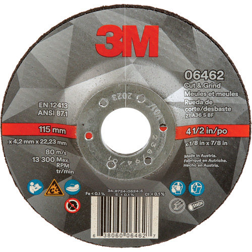 Cut & Grind Wheel, 4-1/2" x 1/8", 7/8" Arbor, Type 27, Ceramic Moffatt Supply & Specialties
