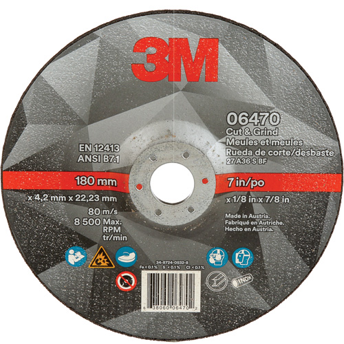 Cut & Grind Wheel, 7" x 1/8", 7/8" Arbor, Type 27, Ceramic Moffatt Supply & Specialties