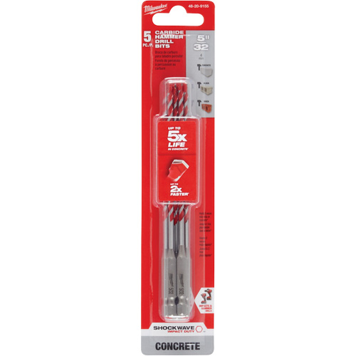 Shockwave Reduced Shank Hammer Drill Bit, 5/32", Hex Shank, Carbide Moffatt Supply & Specialties