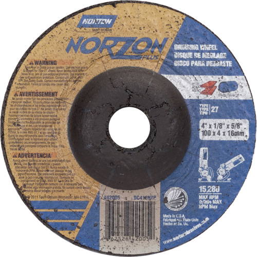NorZon Plus SGZ Grinding Wheel, 4" x 1/8", 5/8" Arbor, Ceramic Alumina, Type 27 Moffatt Supply & Specialties