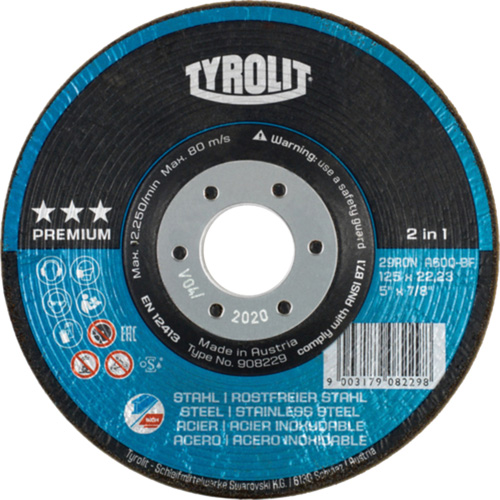 Rondeller Depressed Centre Grinding Wheel, 4-1/2", 36 Grit, 7/8", 13300 RPM, Type 29 Moffatt Supply & Specialties
