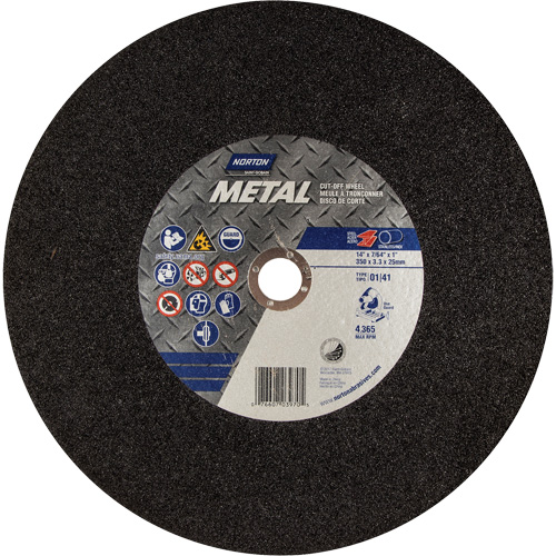 Metal A Chop Saw Cut-Off Wheel, 14" x 3/32", 1" Arbor, Type 01/41, Aluminum Oxide, 4365 RPM Moffatt Supply & Specialties