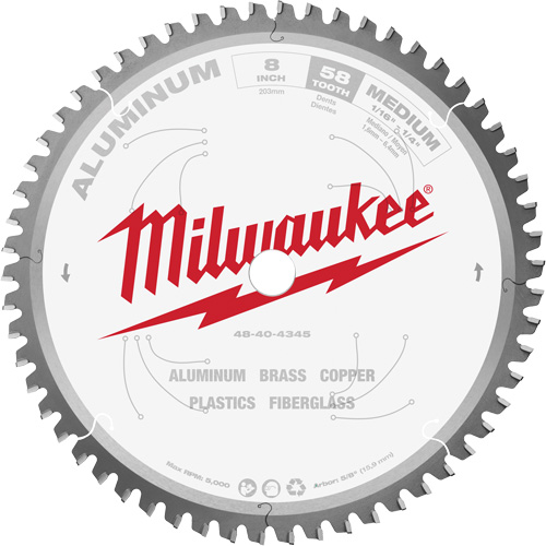Aluminum Cutting Circular Saw Blade, 8", 58 Teeth, Plastic/Non-Ferrous Use Moffatt Supply & Specialties