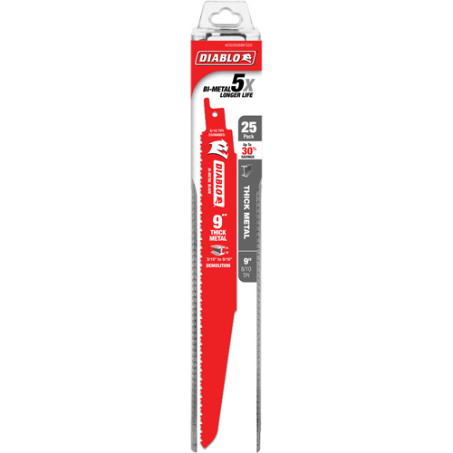 Lame de scie alternative pour la d&eacute;molition et les m&eacute;taux &eacute;pais, Bim&eacute;tal, 8-10 Dents par pouce, 9" lo Moffatt Supply & Specialties