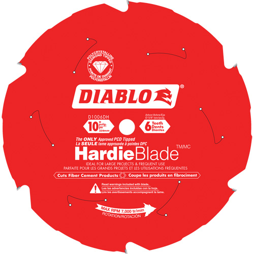 Lame de scie &agrave; d&eacute;couper HardieBlade, 10", 6 dents, Pour B&eacute;ton de fibre Moffatt Supply & Specialties